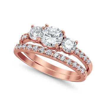 Wedding Piece Bridal Ring Rose Tone, Simulated Cubic Zirconia 925 Sterling Silver